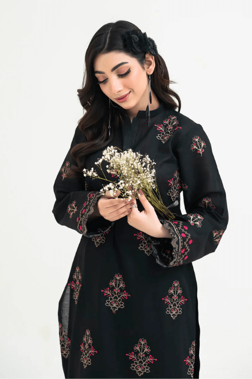 2PCS Premium Jacquard Suit Midnight Bloom – Unstitched