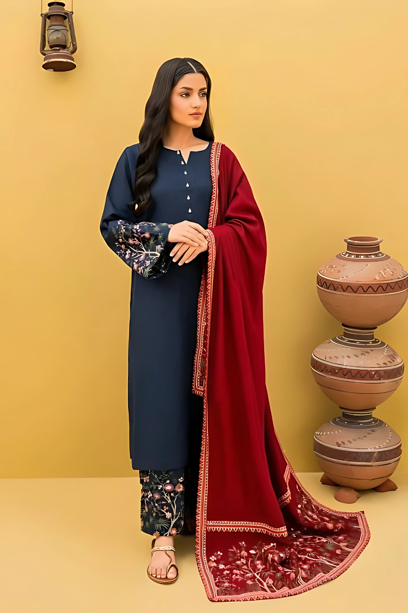 3 PCS Dhanak Embroidered Suit - Unstitched