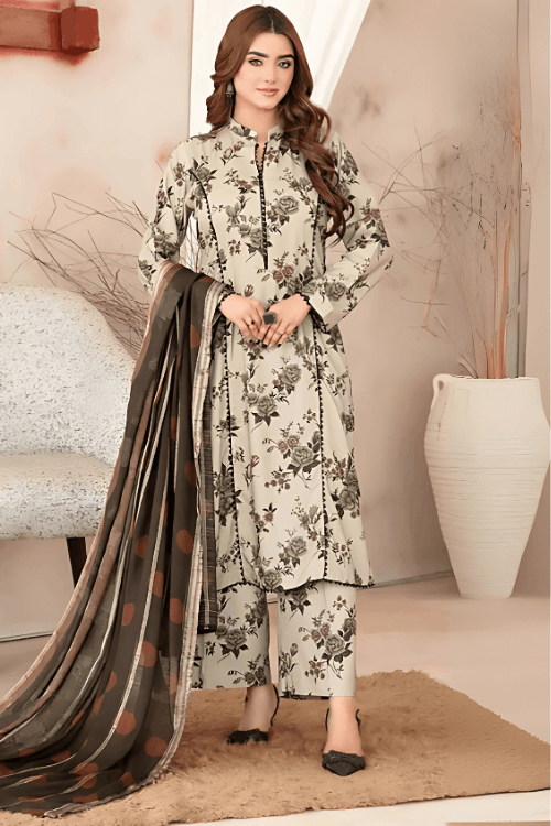 3PCS Printed Lawn Suit Walnut Fern – Unstitched