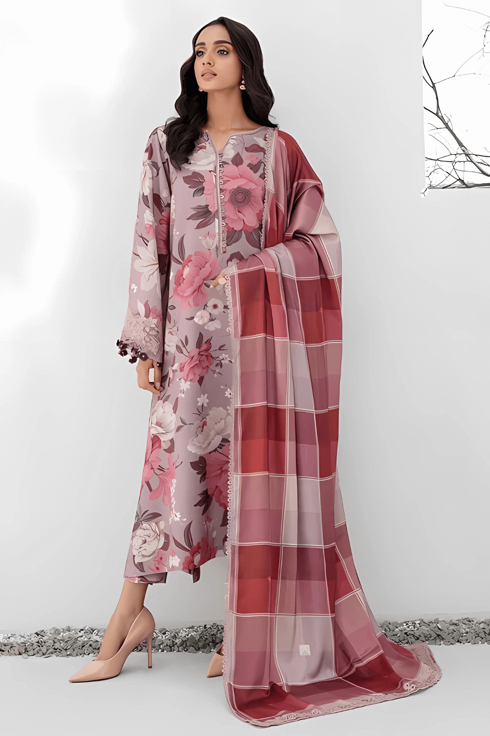 3 PCS Karandi Suit Rose Elegance - Unstitched