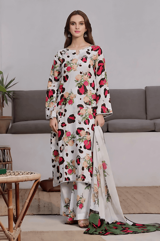 3 PCS Karandi Suit Blooming Leopard - Unstitched