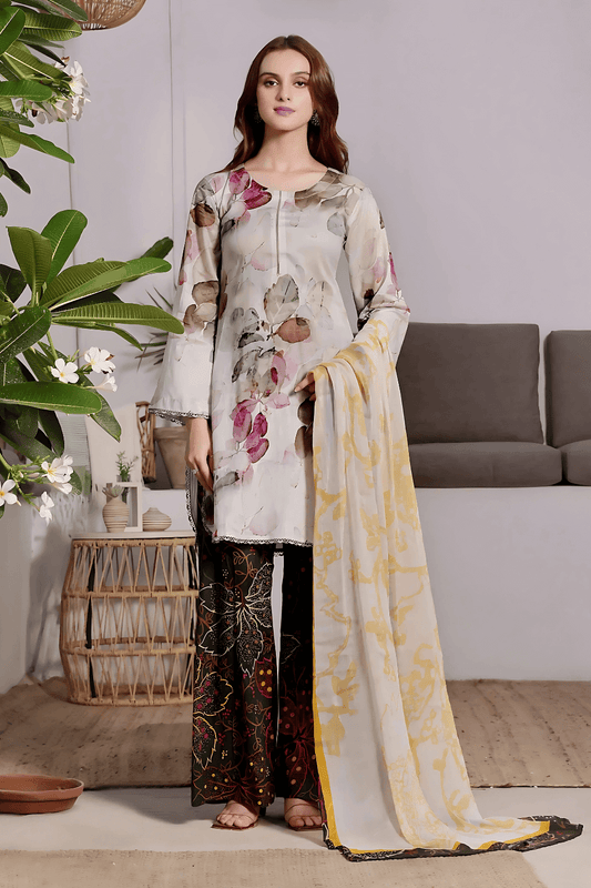 3 PCS Karandi Suit Golden Bloom - Unstitched