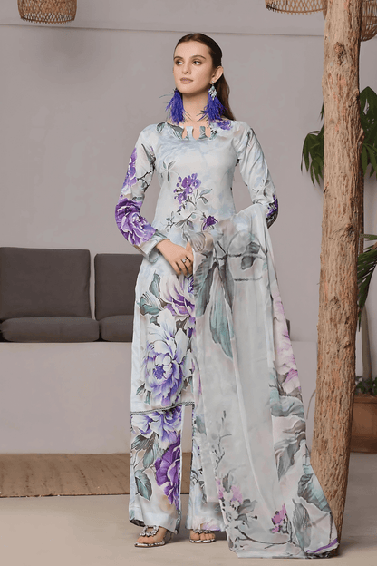 3 PCS Karandi Suit Lavender Bloom - Unstitched