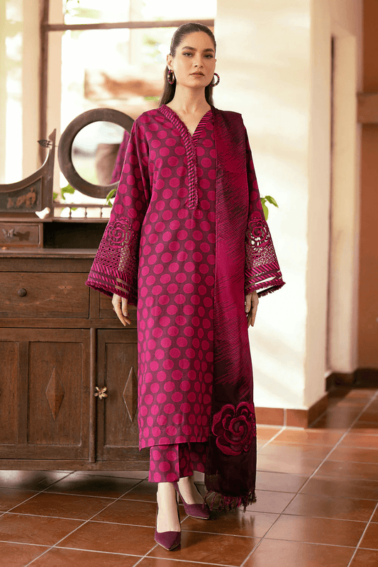 3 PCS Karandi Suit Polka Elegance - Unstitched