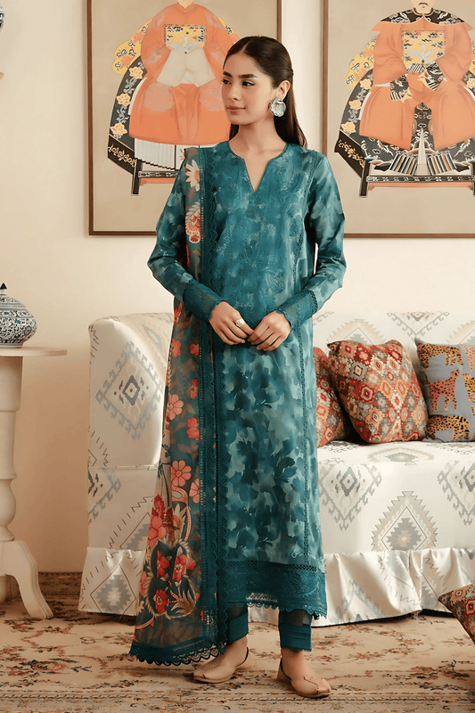 3 PCS Khaddar Suit Emerald Bloom - Unstitched