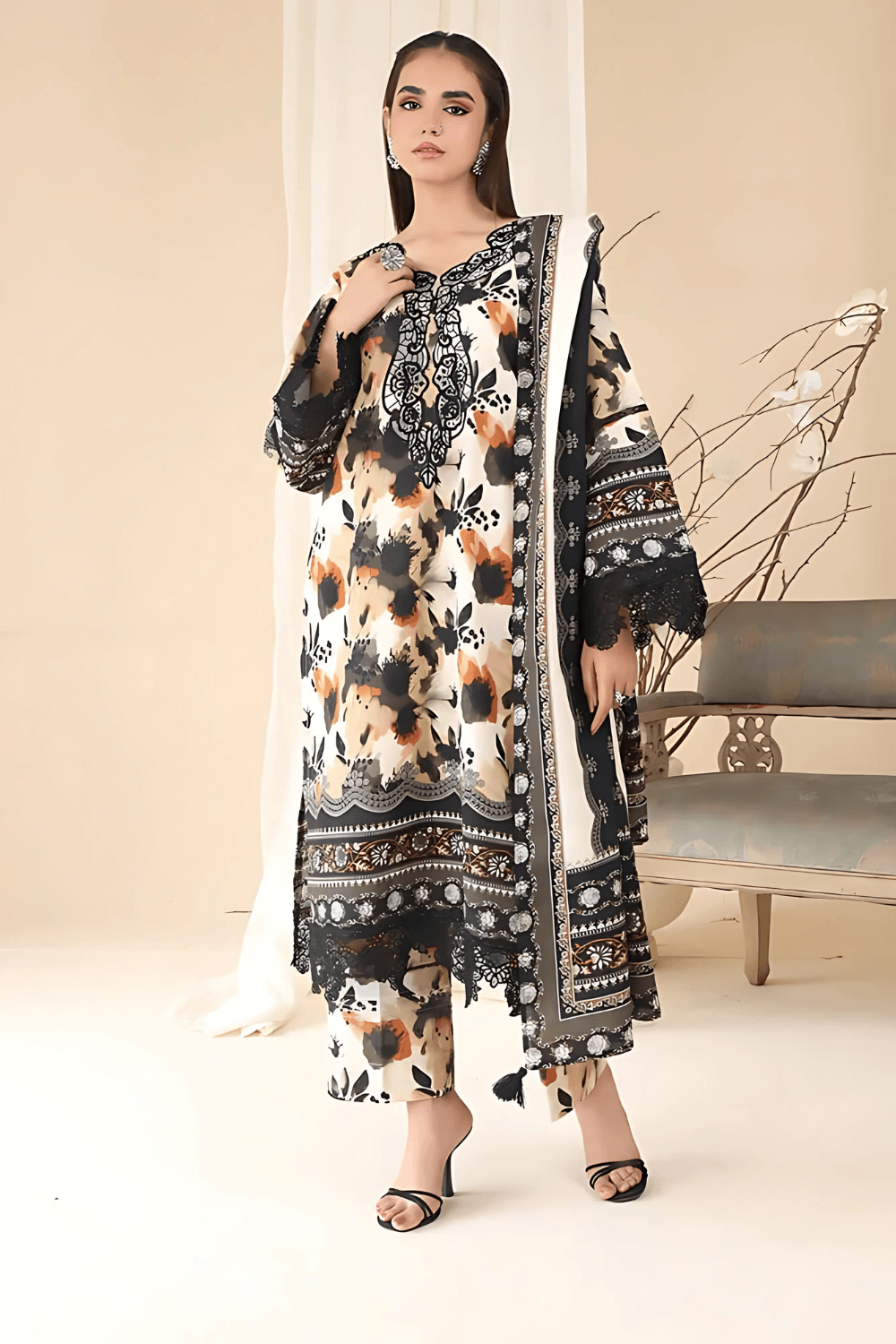 3 PCS Khaddar Suit Abstract Grace - Unstitched