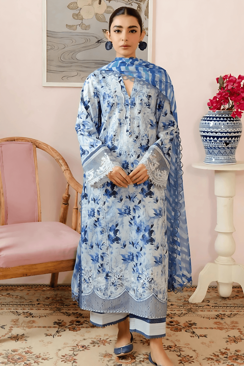 3 PCS Khaddar Suit Blue Serenity - Unstitched