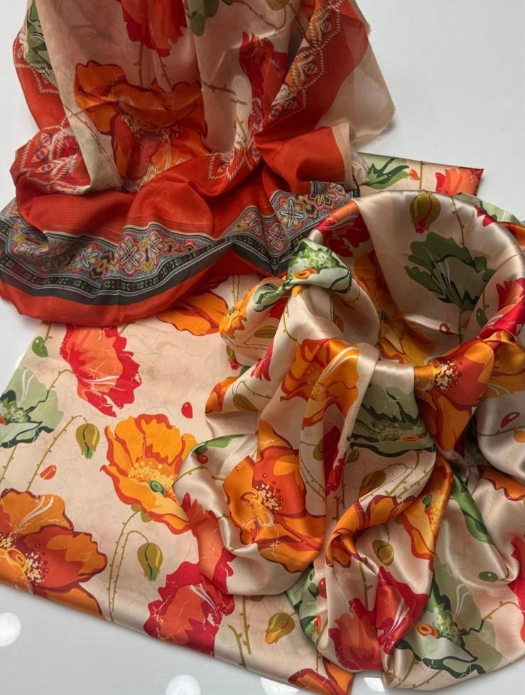 3 PCS Digital Printed Silk Autumn Hues - Unstitched