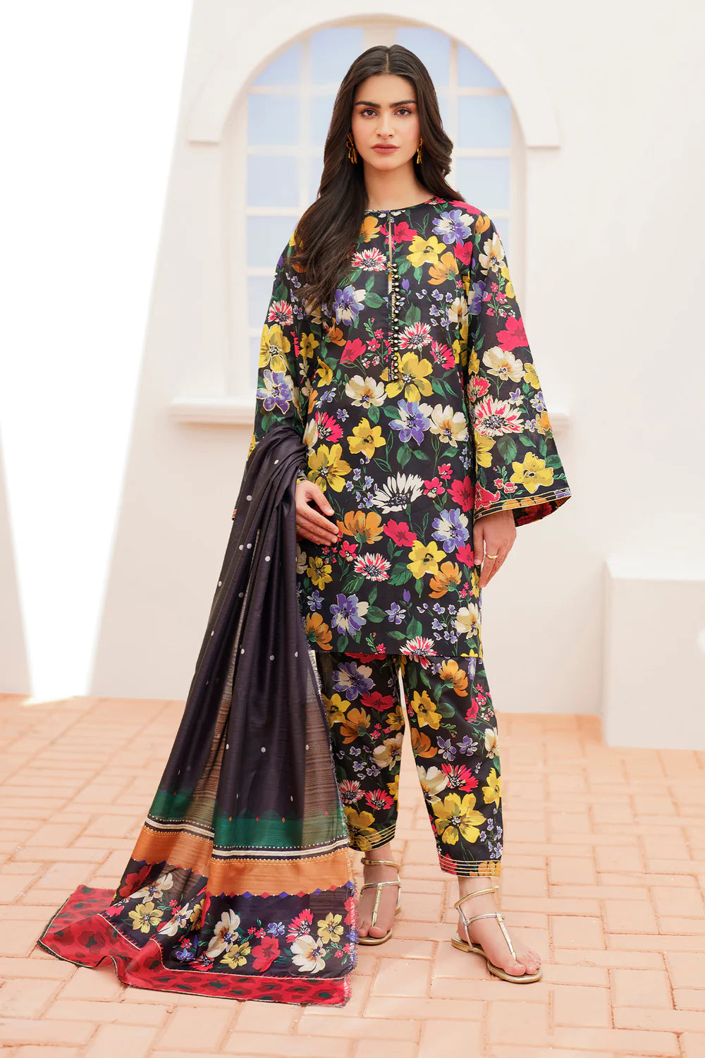 3 PCS Linen Suit Midnight Floral - Unstitched