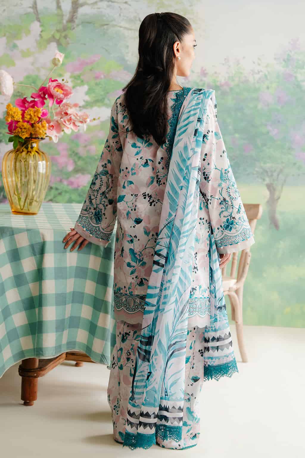 3 PCS Karandi Suit Sky Floral - Unstitched