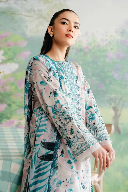 3 PCS Karandi Suit Sky Floral - Unstitched