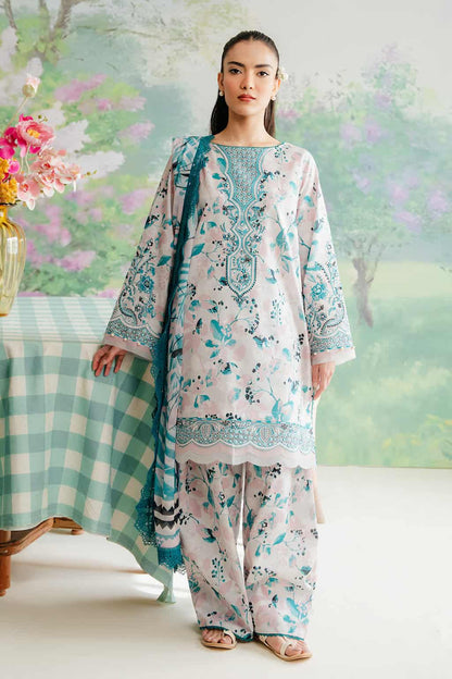 3 PCS Karandi Suit Sky Floral - Unstitched