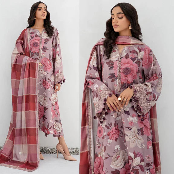 3 PCS Karandi Suit Rose Elegance - Unstitched