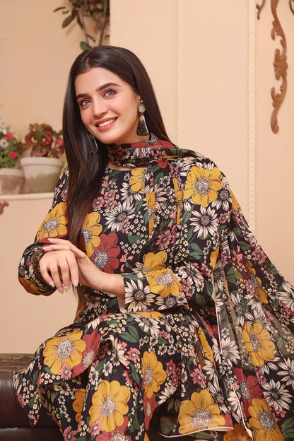 3 PCS Karandi Suit Midnight Blooms - Unstitched