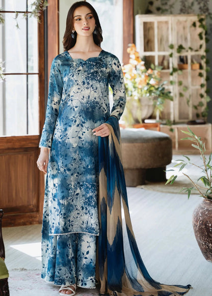 3 PCS Karandi Suit Indigo Brushstrokes - Unstitched