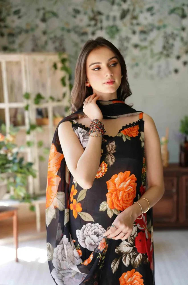 3 PCS Karandi Suit Midnight Garden - Unstitched