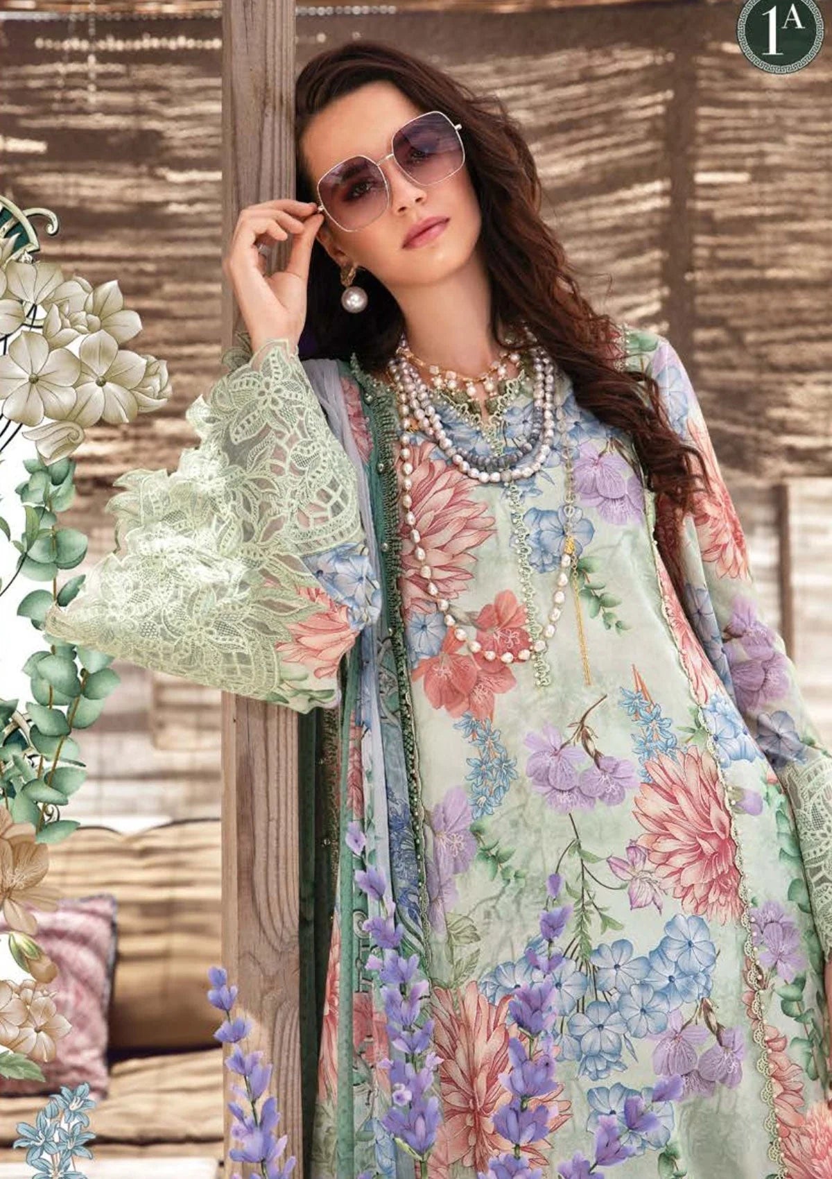 3 PCS Karandi Suit Floral Symphony - Unstitched