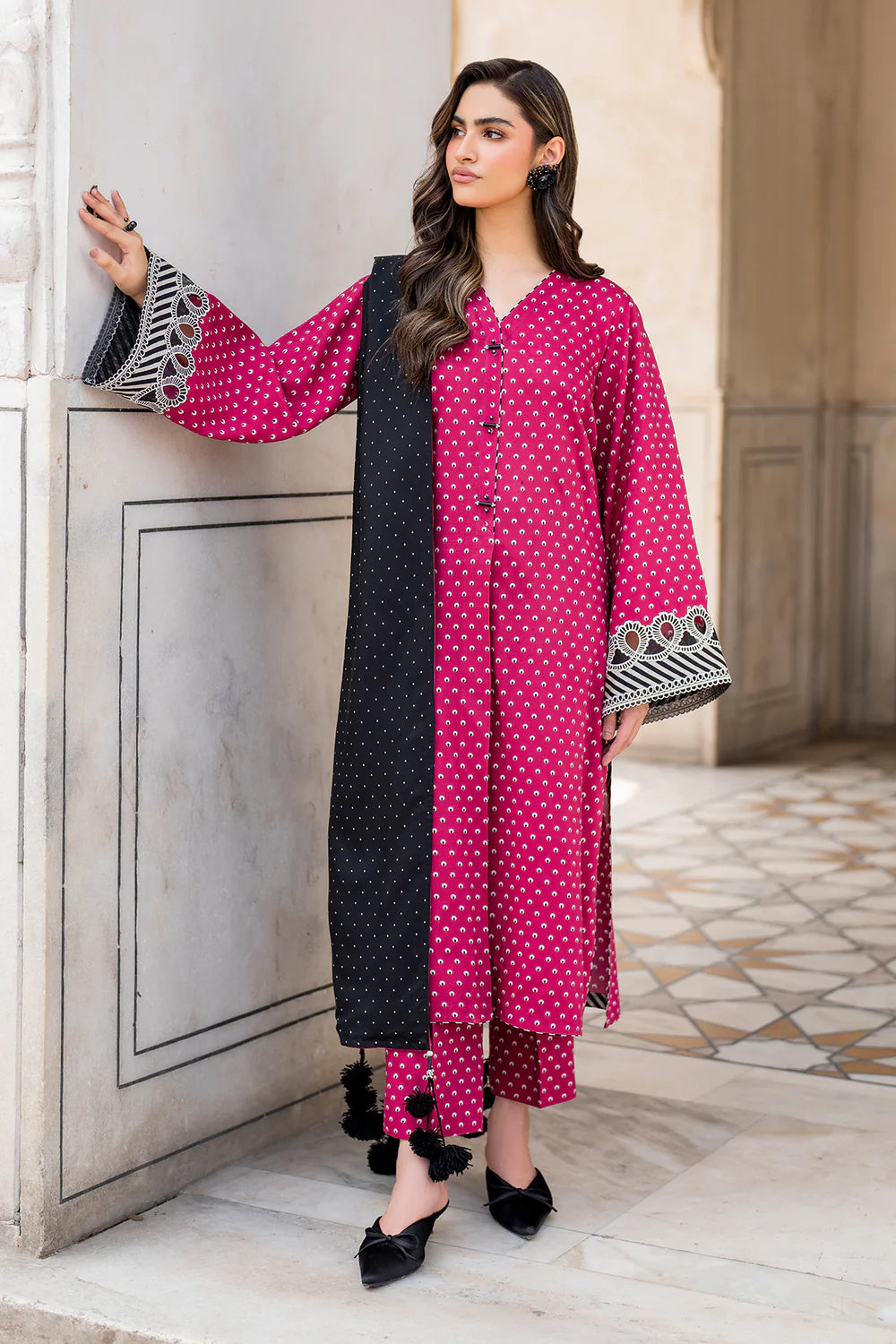 3 PCS Karandi Suit Magenta Glow - Unstitched