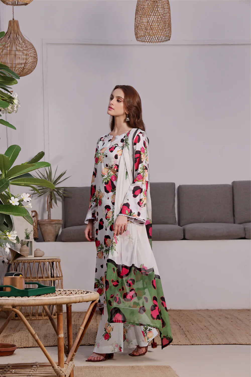 3 PCS Karandi Suit Blooming Leopard - Unstitched