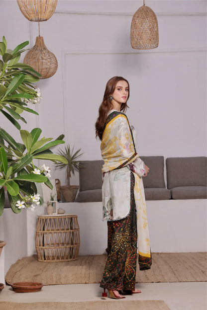 3 PCS Karandi Suit Golden Bloom - Unstitched