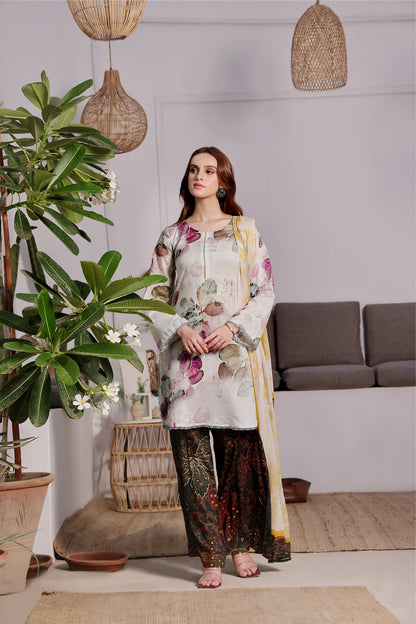 3 PCS Karandi Suit Golden Bloom - Unstitched