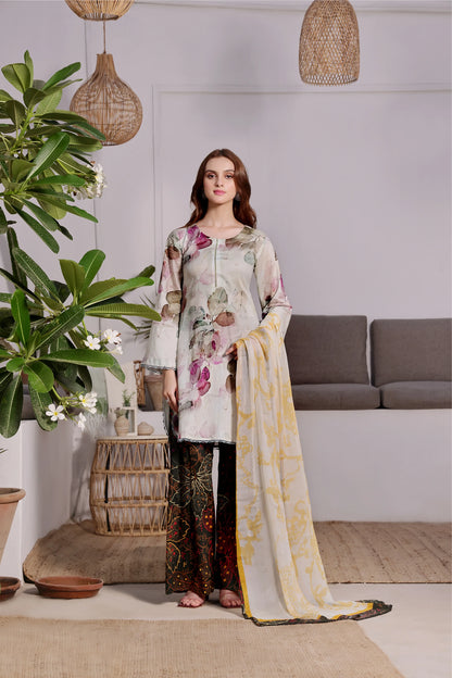 3 PCS Karandi Suit Golden Bloom - Unstitched