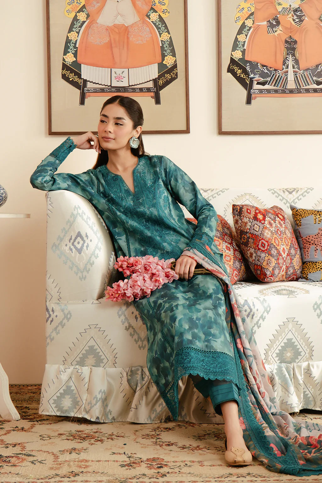 3 PCS Khaddar Suit Emerald Bloom - Unstitched