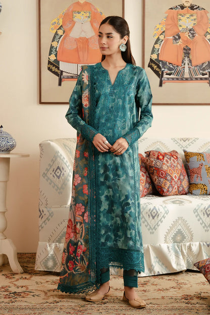 3 PCS Khaddar Suit Emerald Bloom - Unstitched