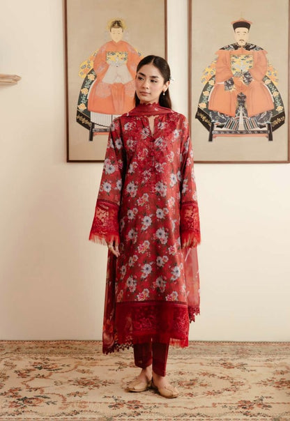 3 PCS Khaddar Suit Crimson Elegance - Unstitched