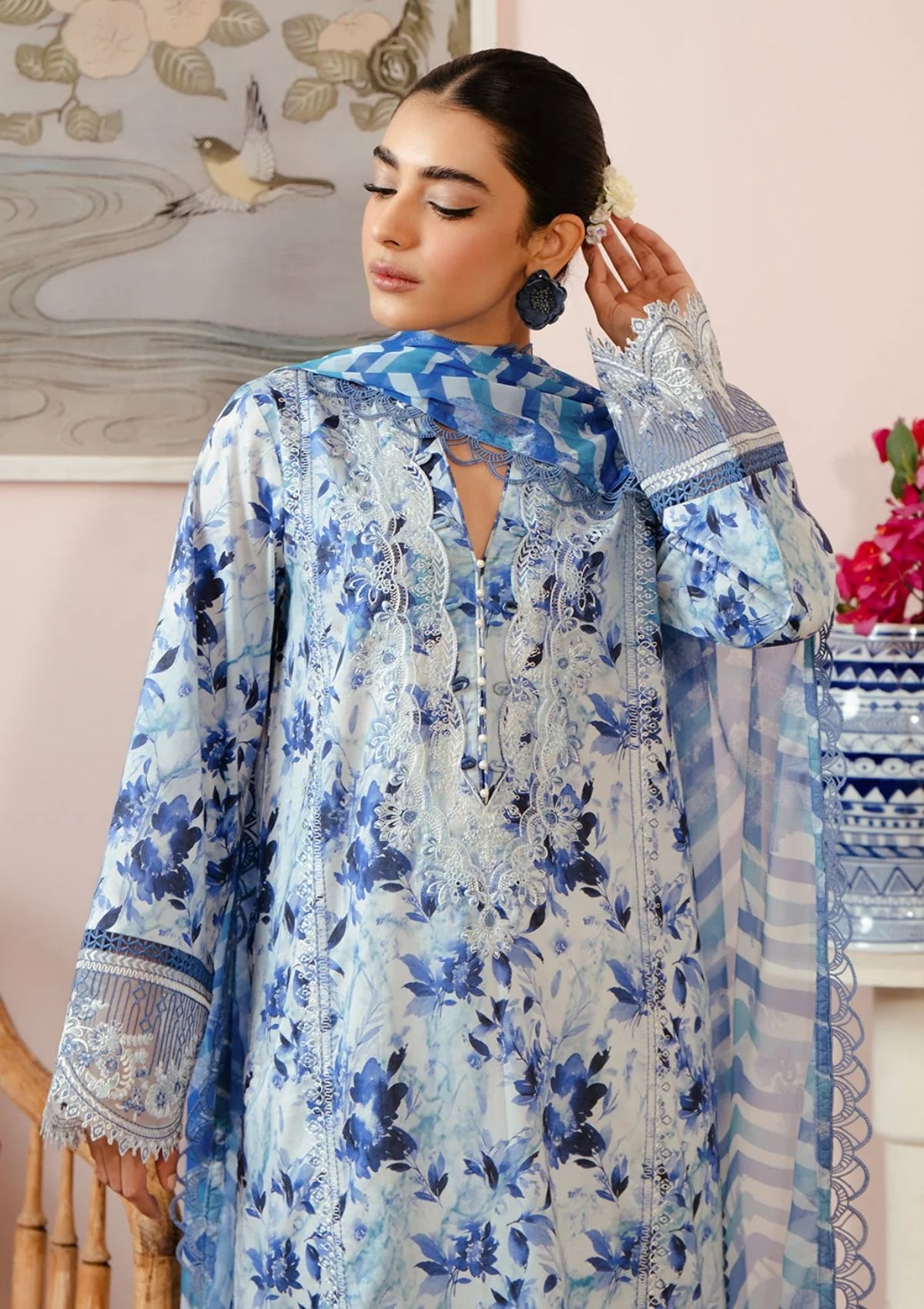 3 PCS Khaddar Suit Blue Serenity - Unstitched