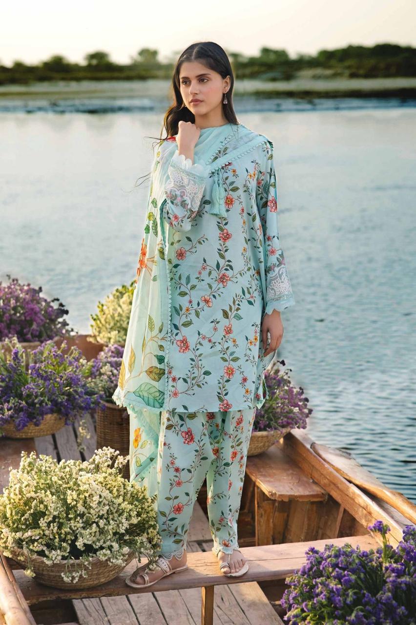 3 PCS Digital Printed Karandi Serene Aqua - Unstitched