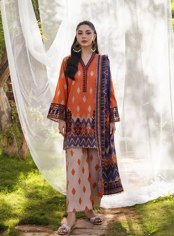 3 PCS Digital Printed Khaddar Fiery Sunset Allure - Unstitched