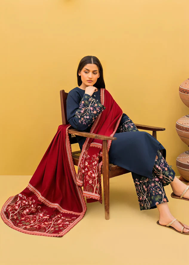 3 PCS Dhanak Embroidered Suit - Unstitched