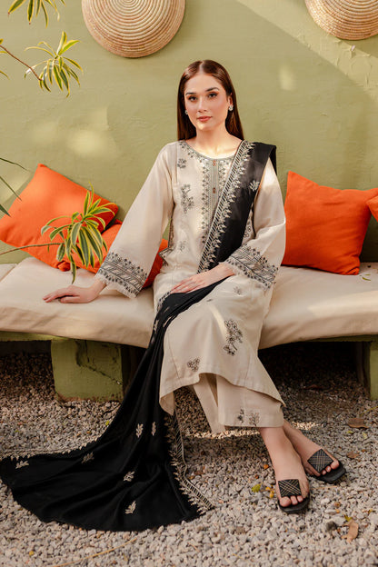 3 PCS Dhanak Embroidered Suit with Patches - Unstitched