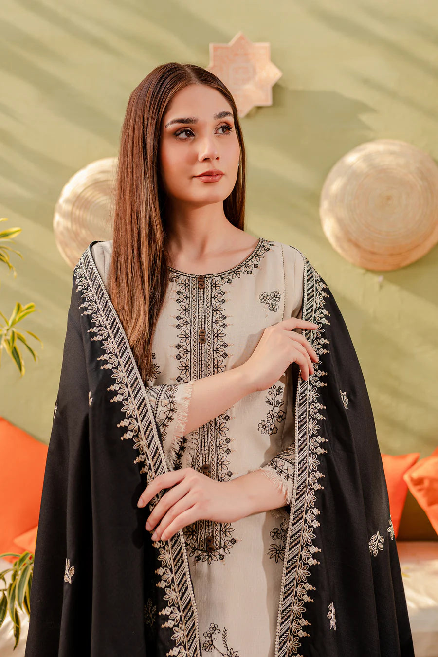 3 PCS Dhanak Embroidered Suit with Patches - Unstitched