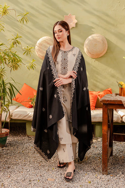 3 PCS Dhanak Embroidered Suit with Patches - Unstitched