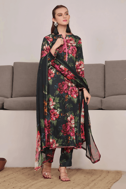 3 PCS Digital Printed Karandi Midnight Bloom - Unstitched