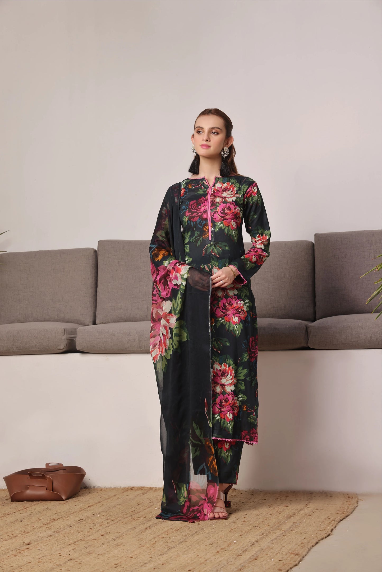 3 PCS Digital Printed Karandi Midnight Bloom - Unstitched