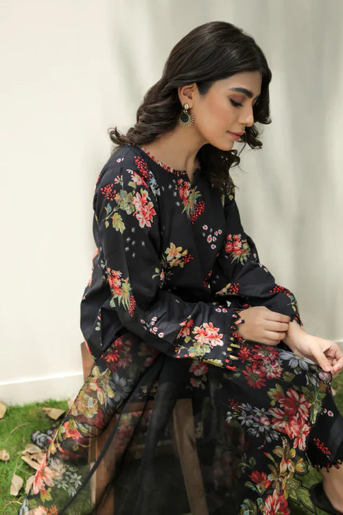 3 PCS Digital Printed Karandi Midnight Flora - Unstitched