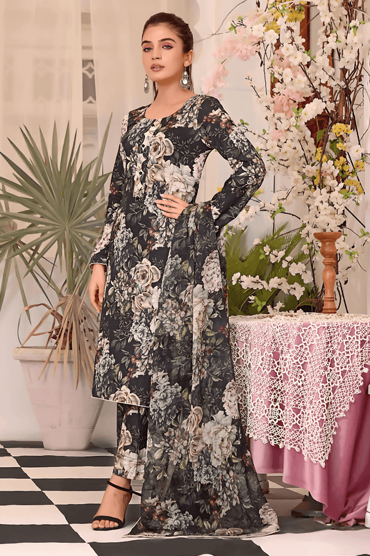 3 PCS Digital Printed Karandi Midnight Blossom - Unstitched