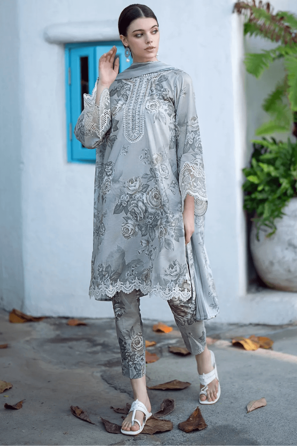 3 PCS Digital Printed Khaddar Grey Bloom - Unstitched