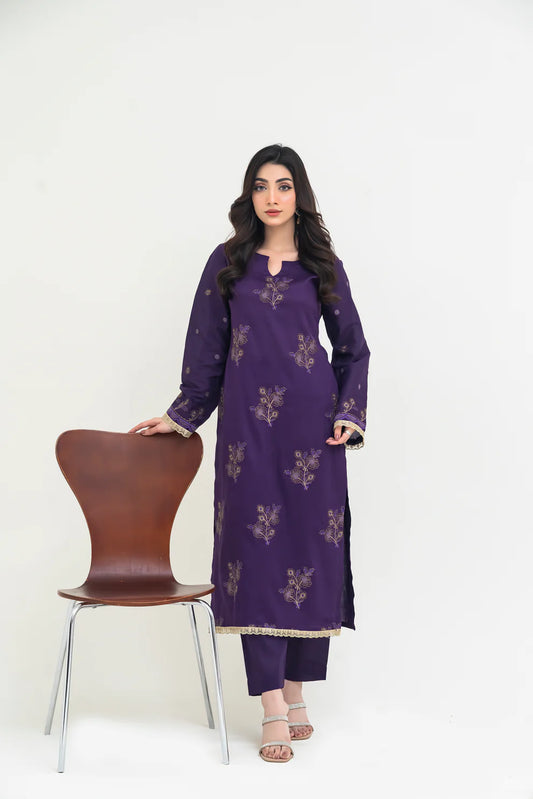 2PCS Premium Jacquard Suit Velvet Iris – Unstitched