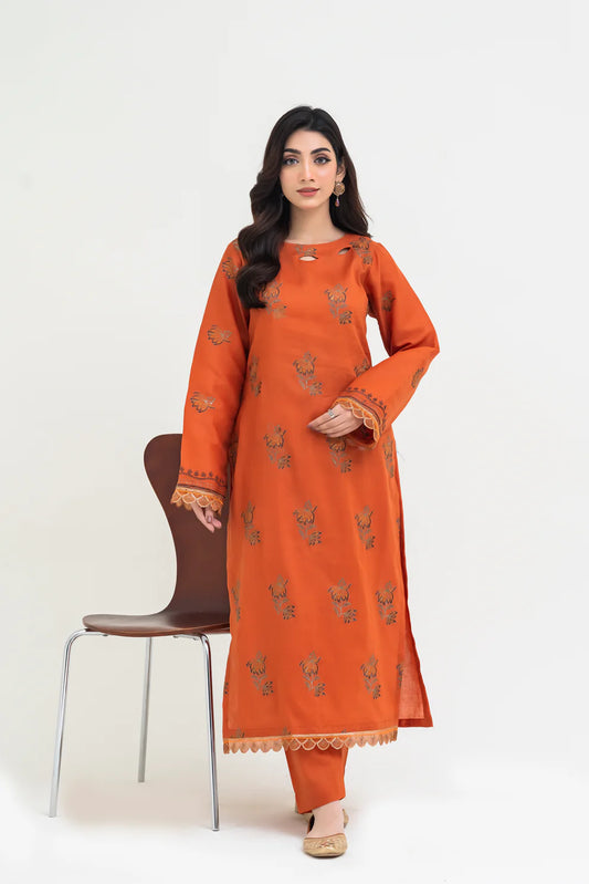 2PCS Premium Jacquard Suit Marigold Rust – Unstitched