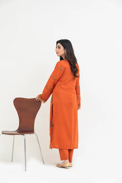 2PCS Premium Jacquard Suit Marigold Rust – Unstitched