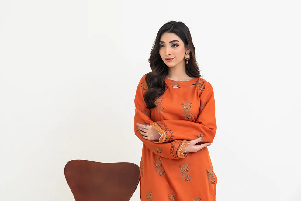 2PCS Premium Jacquard Suit Marigold Rust – Unstitched