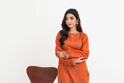 2PCS Premium Jacquard Suit Marigold Rust – Unstitched