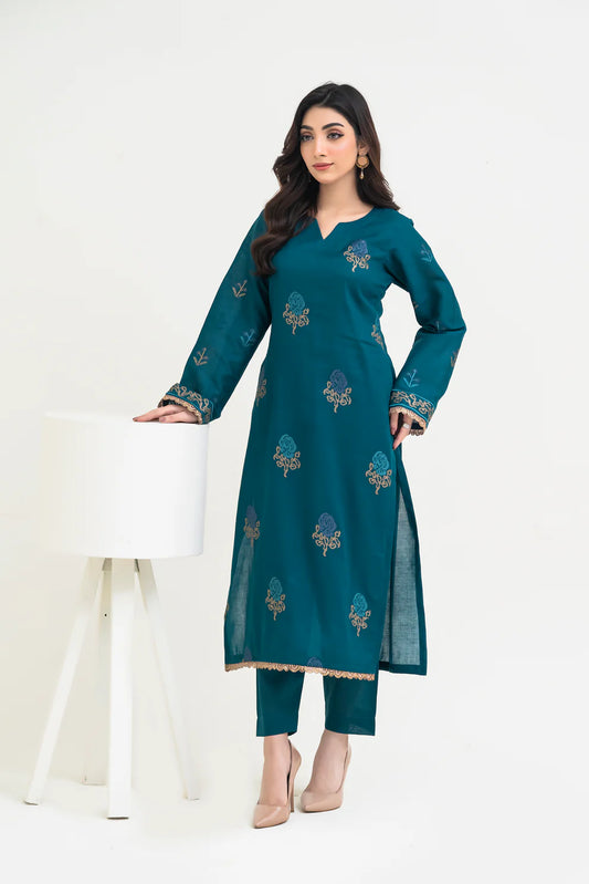 2PCS Premium Jacquard Suit Emerald Fern – Unstitched