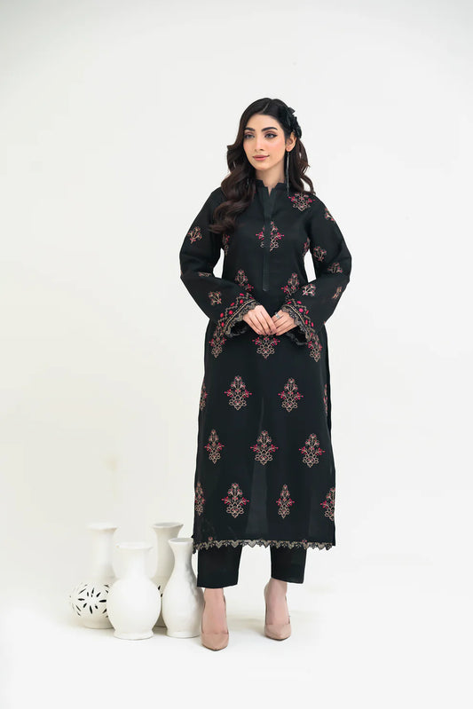 2PCS Premium Jacquard Suit Midnight Bloom – Unstitched